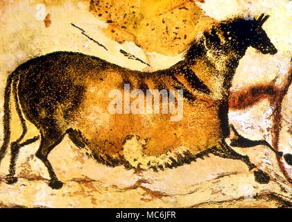 Höhle Gemälde und Zeichnungen. Prähistorische Höhle von Lascaux Malerei von Pferd Axial (Galerie). Artwork und Computer Grafik von James Thorn. Copyright CWC Stockfoto