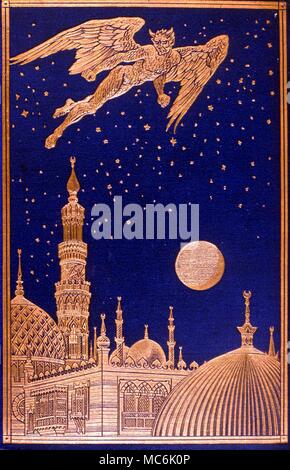 Dämonen - fliegender Dämon Gold - Bindung von Daemon über orientalische Stadt fliegen. Von bearbeitet Andrew Langs version Der Arabian Nights Entertainments, 1908 Stockfoto