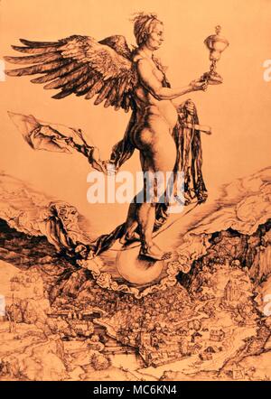 Mythologie. 'Das Grosse Gluck', einem Stich der Nemesis von Albrecht Dürer, datiert um 1503. Private Sammlung. Stockfoto