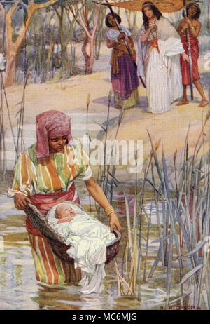 CHRISTIAN - Altes Testament - jüdischen Mythos - Moses' die Feststellung des Säuglings Moses' - Wer auf dem Nil in einem rush Warenkorb gelegt worden war, der durch seine Mutter, ihn von den Ägyptern zu speichern. Abbildung von Arthur Dixon für Theodora W. Wilson, die Geschichte des Alten Testaments, 1926. Stockfoto