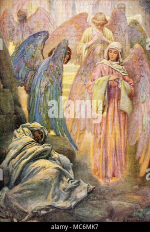 CHRISTIAN - Altes Testament - jüdischen Mythos - Engel Jakobs Traum" - Jakob träumt von der Leiter zwischen Himmel und Erde, mit Engeln aufsteigender und absteigender die Schritte. Abbildung von Arthur Dixon für Theodora W. Wilson, die Geschichte des Alten Testaments, 1926. Stockfoto