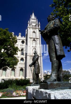 Mormonen - Joseph Smith. Der Prophet Smith, 23. Dezember 1805, den 27. Juni 1844 ermordet, geboren. Statue auf dem Gelände der Temple, Salt Lake City. Stockfoto