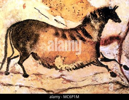 Kunst und Höhle - Lascaux - Prähistorische Höhlenmalerei von Running Horse, aus der Höhle von Lascaux (axiale Galerie). Computer/artwork Grafik von James Thorn. Copyright CWC-Â®/Charles Walker Stockfoto