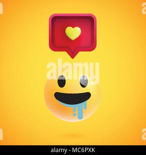 Lustiges 3D Emoticon mit 3D-sprechblase und ein Herz, Vector Illustration Stock Vektor
