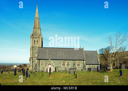 Christus Kirche ist im Dorf Deiniolen im Norden von Wales. Es wurde im Jahre 1857 für die Anglikanische quarrymen erbaut und ist heute ein Denkmalgeschütztes Gebäude. Stockfoto