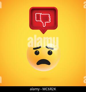 Realistische 3D-emoticon mit neon leuchtenden Abneigung Zeichen in einer 3D-Sprechblase, Vektor, Abbildung Stock Vektor