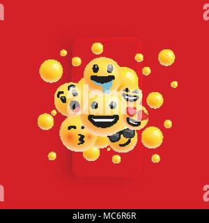 3D und verschiedene Arten von Emoticons mit Matt smartphone, Vektor illustartion Stock Vektor