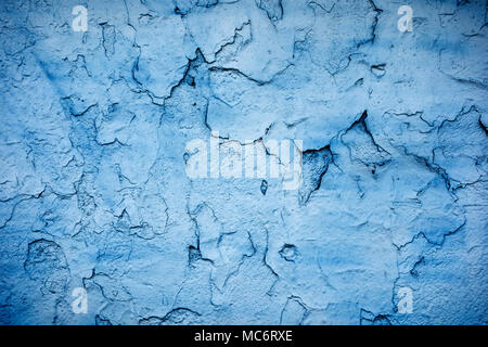 Blau lackiert Risse an der Wand Beton Texturen Hintergrund. Stockfoto