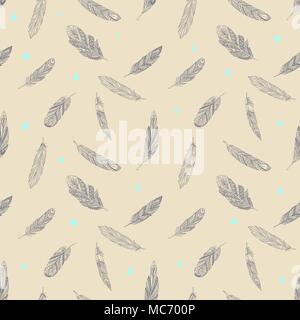 Nahtlose Muster mit ethnischen Federn. Tribal Federn Vintage Muster. Hand gezeichnet Doodles. Stock Vektor