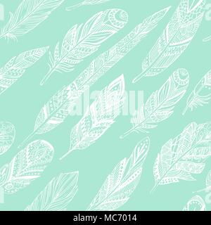 Nahtlose Muster mit ethnischen Federn. Tribal Federn Vintage Muster. Hand gezeichnet Doodles. Stock Vektor