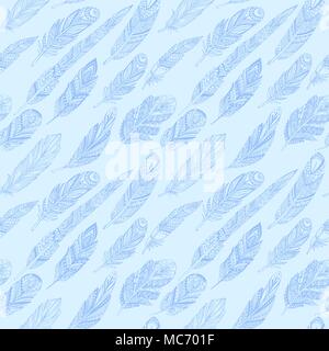 Nahtlose Muster mit ethnischen Federn. Tribal Federn Vintage Muster. Hand gezeichnet Doodles. Stock Vektor