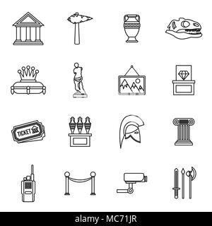 Museum Icons Set, Umriss-Stil Stock Vektor