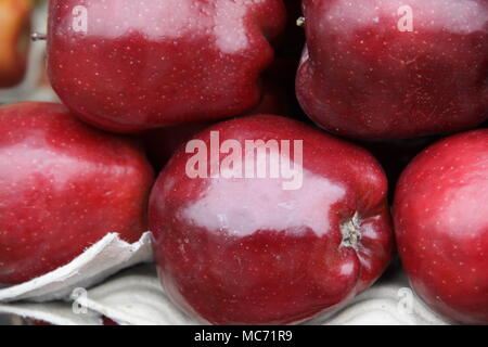 Glänzend rote Äpfel in Nahaufnahme Stockfoto