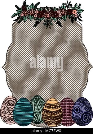 Frohe Ostern Eier Malen mit Rosen Kranz Stock Vektor