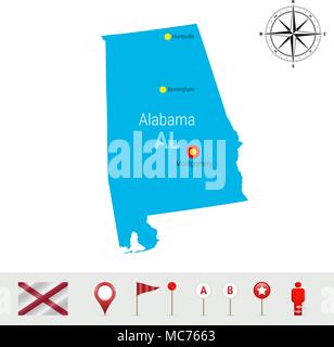 Alabama Vektorkarte isoliert auf weißem Hintergrund. High Ausführliche Silhouette von Alabama Zustand. Offizielle Flagge der Alabama Stock Vektor