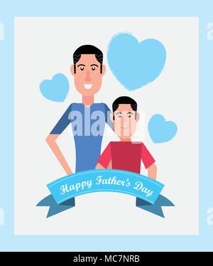 Happy Vatertag Design mit cartoon Vater und Sohn mit dekorativen Herzen auf weißem Hintergrund, farbenfrohes Design, Vektor, Abbildung Stock Vektor