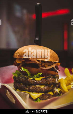 Burger mit Pommes frites Stockfoto