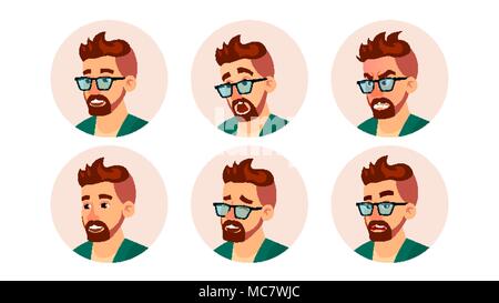 Hipster Mann Avatar Vektor. Kreative moderne Hipster Mann Gesicht, Emotionen. Charakter. Cartoon Illustration Stock Vektor