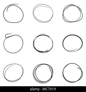 Festlegen der Hand gezeichnet scribble Kreise Linie Skizze. Vektor Rundschreiben scribble Doodle rundes Element. Bleistiftskizze Abbildung auf weißen Hintergrund. Stock Vektor