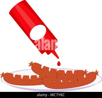 Bunte cartoon Würstchen ketchup Senf Platte Stock Vektor