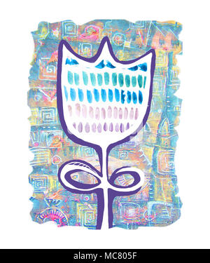 Cartoon stilisierte Blüte mit Aquarell Texturen. Abstrakt floral background. Stockfoto