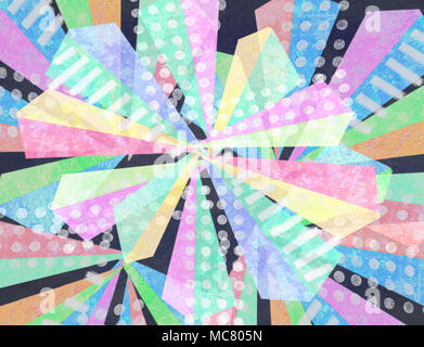 Pop Art Design. Geometrische wiederholen, abstraktes Muster, aus dreieckigen Facetten in Multicolor Licht blassen Farben mit skurrilen Streifen und Tupfen füllen Stockfoto