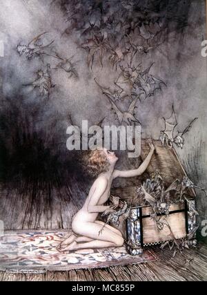 Dämonen und andere Entitäten Flucht aus der Büchse der Pandora. Abbildung von Arthur Rackham, 1905 Stockfoto