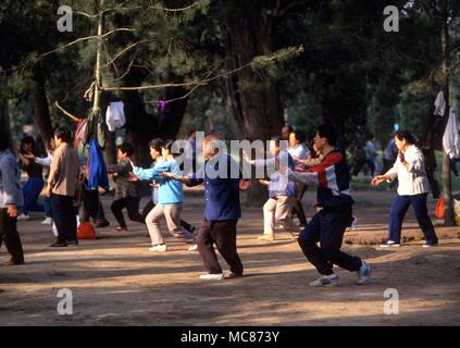 TAI CHI - Chinesisch Üben von Tai Chi in den Gärten des Himmlischen Tempel, Peking, China Stockfoto