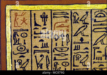 Ägyptischen Mythos - Hieroglyphen Öffnung des Hunefer Papyrus der "Ägyptischen Totenbuch" (Budge lithographischen Edition). Die ersten Hieroglyphen zeigen die "betende Männer' und die sbvg Stern, in der Anrufung der Götter. Stockfoto