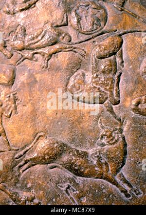 Ägyptische Astrologie Denderah Konstellation Bild der Tierkreiszeichen Widder und Stier an der Decke Konstellation Karte auf dem Dach der Hathor Tempel Denderah Stockfoto