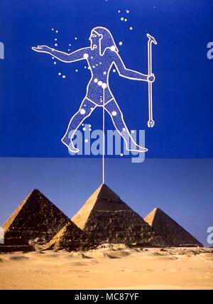 Ägyptische Astrologie. Die Ausrichtung der Pyramiden von Gizah auf die drei Sterne in den Gürtel des Orion Stockfoto