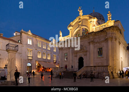 Orlando Spalte und St. Blasius Kirche, Loggia Square, Altstadt, Dubrovnik, Kroatien Stockfoto