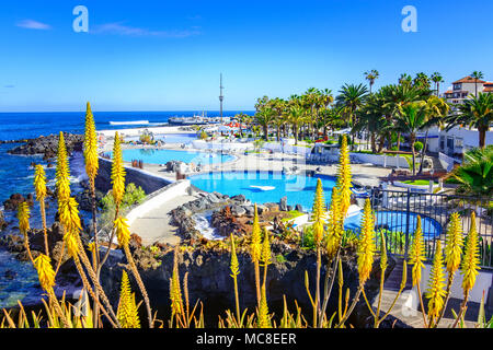 Puerto de la Cruz, Teneriffa, Kanarische Inseln, Spanien: Schön Salzwasserpools Lago Martianez in einen schönen Tag Stockfoto