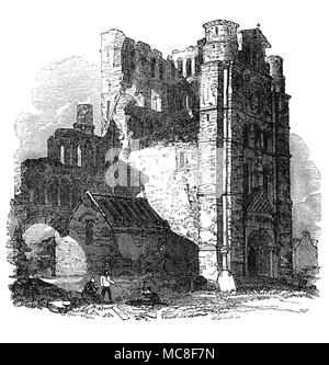 Kelso Abbey ist ein ruiniertes Schottischen Abtei in Kelso, Schottland gegründet im 12. Jahrhundert durch eine Gemeinschaft von Mönchen Tironensian zuerst nach Schottland in der Herrschaft von Alexander I. belegt er Boden mit Blick auf den Zusammenfluss der Tweed und Teviot Gewässer gebracht. Von 1460 an werden die Abtei wuchs mehr abgerechnet, aber kam wieder einmal unter Angriff in den frühen sechzehnten Jahrhundert wenn es nicht mehr wegen der klösterlichen Dis-Niederlassung unter der schottischen Reformation, aus der Zeit der Tironensian Gemeinschaft auf Kelso nicht mehr offiziell anerkannt wurde. Stockfoto