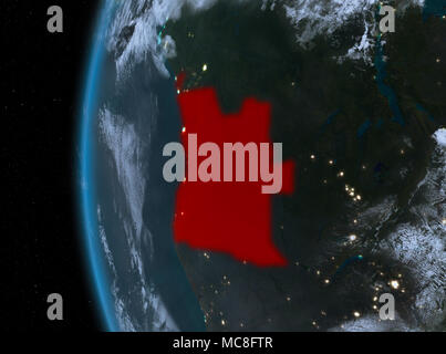 Nacht Karte von Angola als aus dem Weltraum auf der Erde gesehen. 3D-Darstellung. Elemente dieses Bild von der NASA eingerichtet. Stockfoto