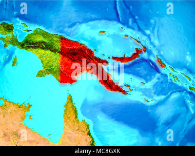 Papua-neuguinea in Rot hervorgehoben auf dem Planeten Erde. 3D-Darstellung. Elemente dieses Bild von der NASA eingerichtet. Stockfoto