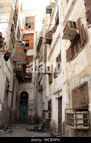 Wohngebiet in der Altstadt (Al Balad) in Jeddah, Saudi-Arabien Stockfoto