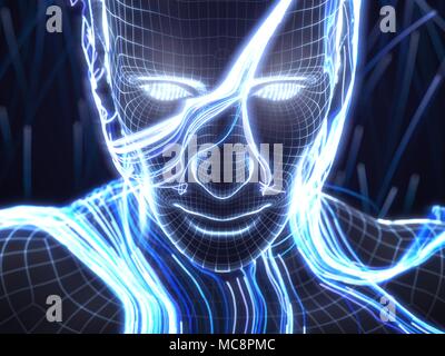 Künstliche Intelligenz Konzept mit virtual human Avatar. 3d-Abbildung. für Technologie geeignet, künstliche Intelligenz, Data Mining, tiefen learnin Stockfoto