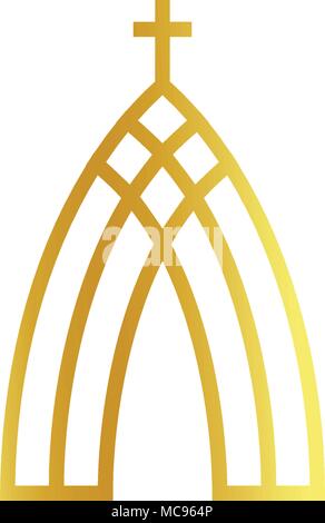 Kirche abstract minimalistisch golden Logo auf weißem Hintergrund. Übersicht religion Vektor Schriftzug. Christlichen Glaubens Symbol. Stock Vektor