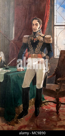 Simón Bolívar, Simón José Antonio de la Santísima Trinidad de Bolívar y Palacios (1783 - 1830), Simón Bolívar und als El Libertador, Venezolanische militärischen und politischen Führer, der eine führende Rolle bei der Etablierung von Venezuela, Bolivien, Kolumbien, Ecuador, Peru, Panama und spielte als souveräne Staaten, unabhängig von der spanischen Herrschaft. Stockfoto