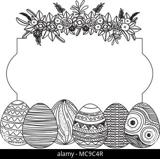 Frohe Ostern Eier Malen mit Rosen Kranz Stock Vektor