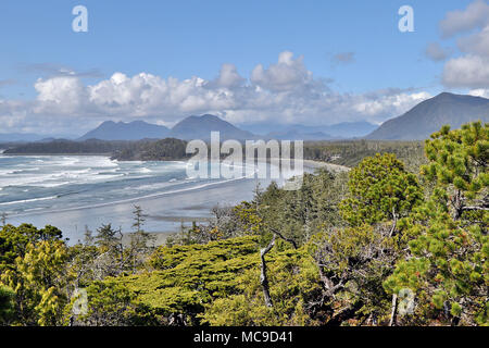 Surfen Strand bei Cox Bay in Tofino an der Westküste von Vancouver Island, British Columbia in Kanada. Stockfoto