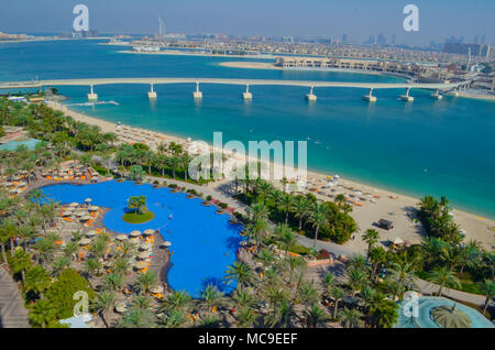 Die Aussicht von Atlantis die Plam, Palm Jumeirah, Dubai, UAE. Stockfoto