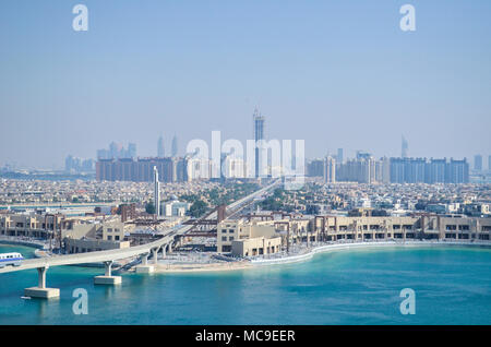 Die Aussicht von Atlantis die Plam, Palm Jumeirah, Dubai, UAE. Stockfoto