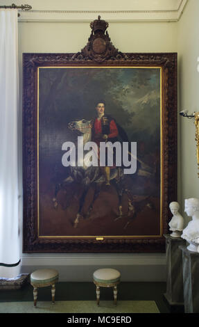 Equestrian portrait von anatolio Demidoff (Anatoli Demidow) durch russische Maler Karl Bryullov (1831) in der Galerie der Modernen Kunst (Galleria d'arte moderna) im Palazzo Pitti in Florenz, Toskana, Italien. Count Anatolio Demidoff war ein russischer Industrieller, Diplomat und Kunstsammler der Demidov Familie. Stockfoto