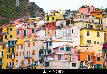 Close Up. Bunte und Schöne Dörfer in den Cinque Terre Eine der fünf Länder berühmten Die Stadt von der UNESCO zum Welt Das Gebäude besteht aus einem abgetreten wurde. Stockfoto