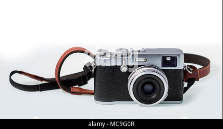 , Chrom und Schwarz mit Lederband, gesehen von der Vorderseite. Stockfoto