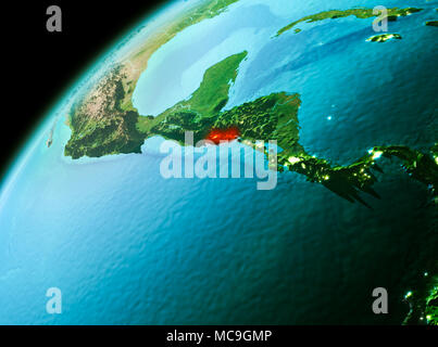 Abends über El Salvador als aus dem Weltraum auf der Erde gesehen. 3D-Darstellung. Elemente dieses Bild von der NASA eingerichtet. Stockfoto