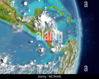 Platz Blick von Nicaragua in Rot hervorgehoben auf dem Planeten Erde mit Atmosphäre. 3D-Darstellung. Elemente dieses Bild von der NASA eingerichtet. Stockfoto
