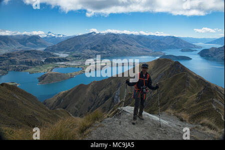 Blick auf den Lake Wanaka von Roy's Peak, Wanaka, Neuseeland Stockfoto